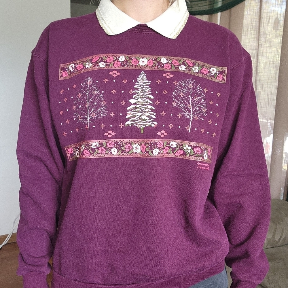 Morning Sun Vintage Collared Winter Crew Neck Sweater Size Medium